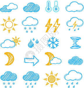 雪转晴天气图标气象图标晴天气候季节雪花气象学家雷雨天气闪电铅笔图标集设计图片