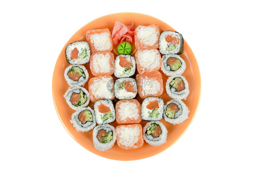 寿司异国宏观盘子厨房橙子服务海鲜美味情调小吃图片