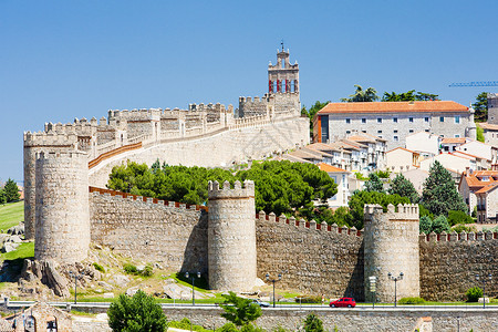 西班牙阿维拉 卡斯蒂利亚和里昂世界建筑石墙建筑学外观建筑物壁垒风光景点城市背景