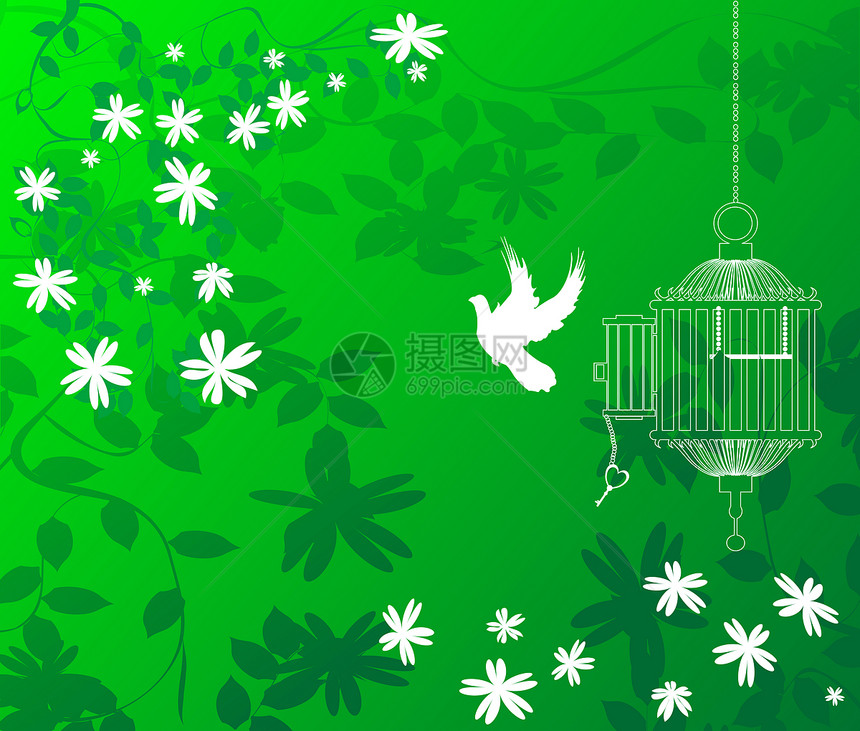 绿色花绿背景插图风格自由装饰钥匙叶子图片