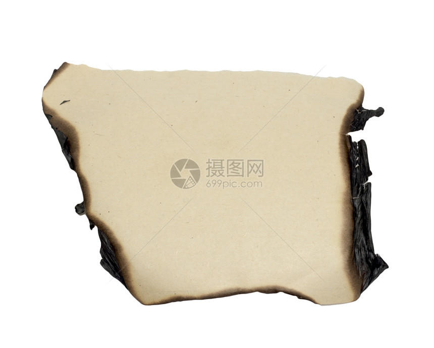 白色背景上孤立的烧焦边缘纸框架床单帆布棕色笔记空白熏制烧伤骨灰艺术图片