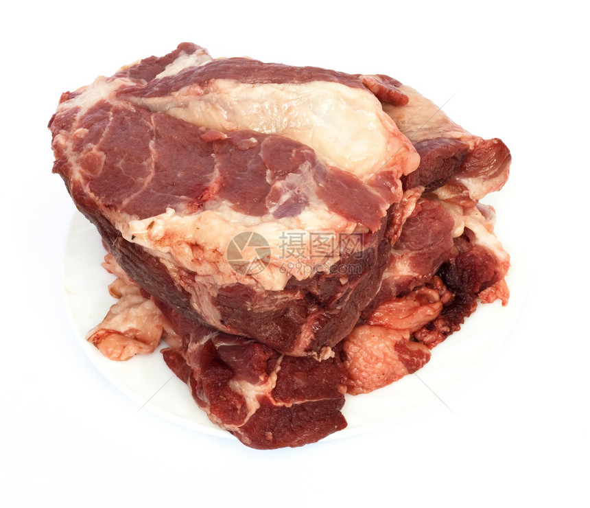 新鲜鲜肉屠夫侧翼小腿烹饪猪肉食物手工烧烤红色厨房图片