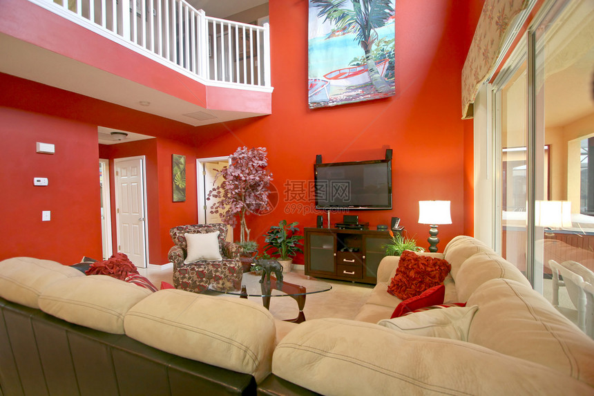 客厅靠垫窗户植物座位制品陶瓷休息室桌子红色财产图片