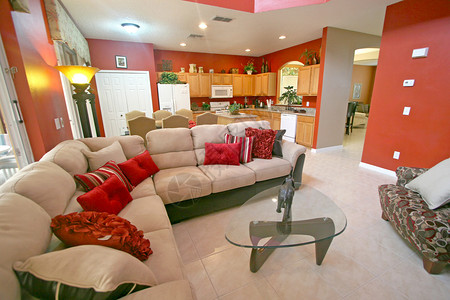 居住区红色财产房子沙发家电休息室植物陶瓷桌子制品背景图片