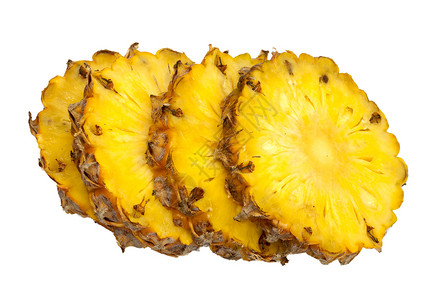 白色背景上孤立的新鲜切片菠萝热带叶子食物黄色水果气候小吃背景图片
