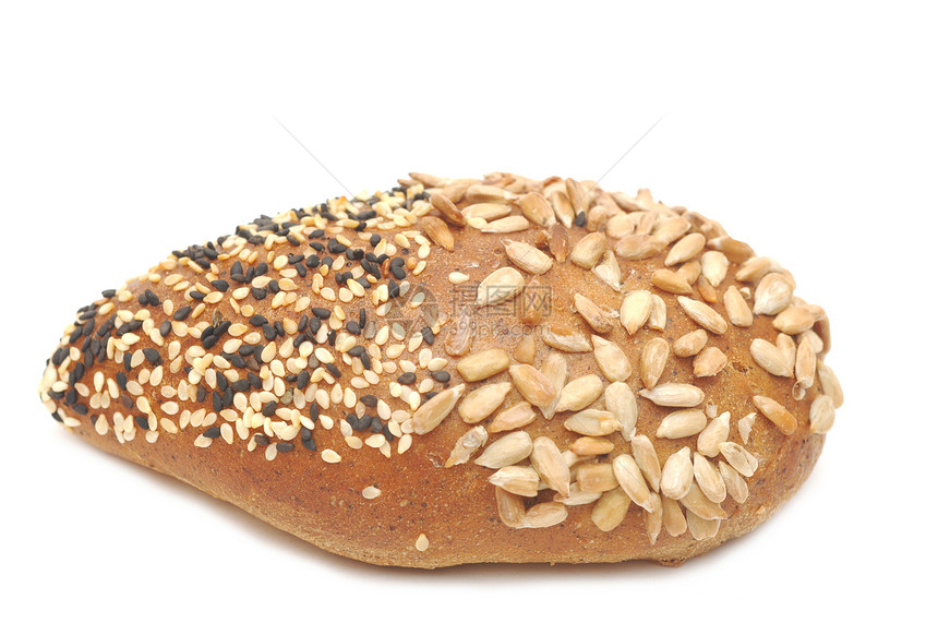 白色背景上的新鲜面包面包师宏观芝麻食物午餐早餐小吃美食脆皮谷物图片