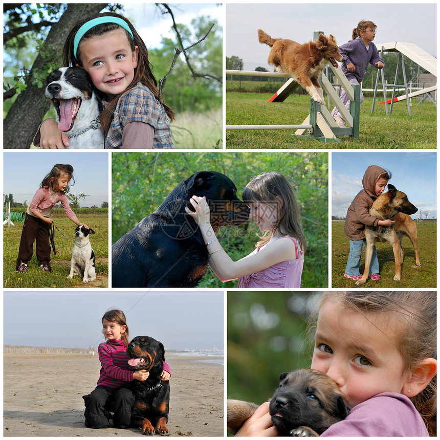 儿童和狗海滩小狗运动动物青少年朋友们女孩牧羊犬友谊犬类图片