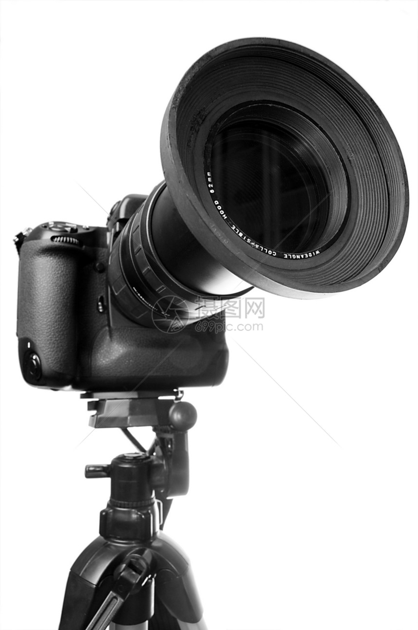 专业数码照相机镜片反射光学三脚架白色宏观摄影照片快门摄影师图片