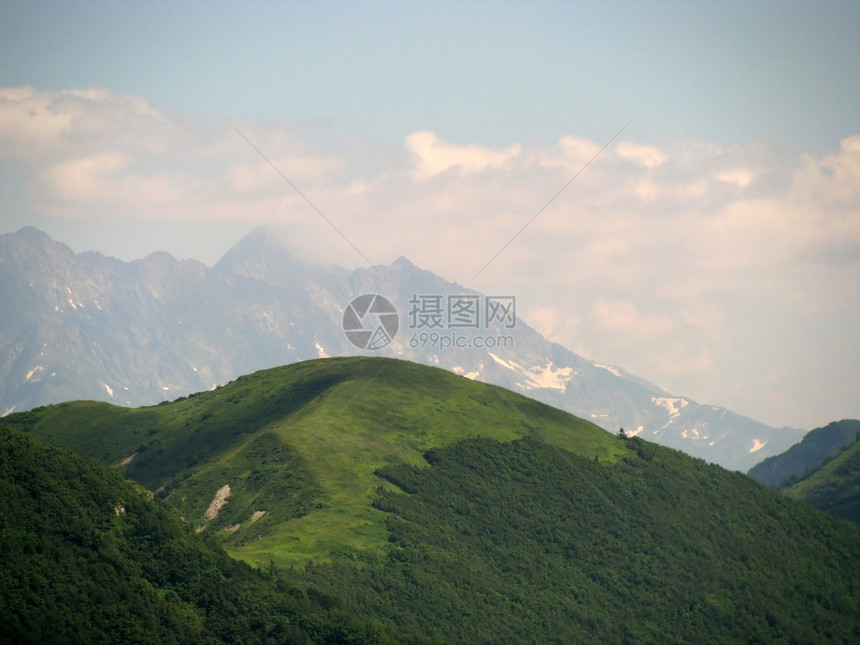 主要高加索山脊植被一条路线距离高山文件岩石植物群登山全景山峰图片