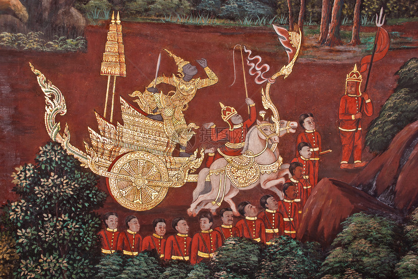 泰国寺庙壁画艺术文化金子红色图片