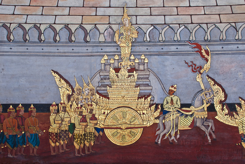 泰国寺庙壁画文化红色金子艺术图片