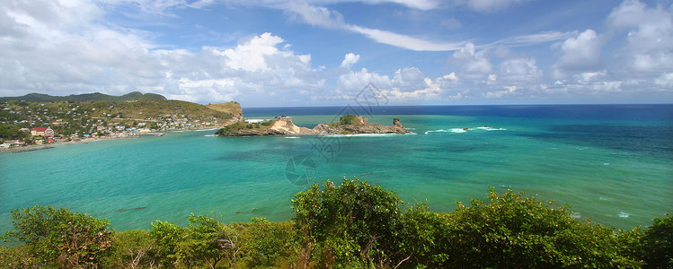 丹妮莉圣卢西亚假期海岸线岩石天堂破坏海岸热带云景蓝色旅行背景