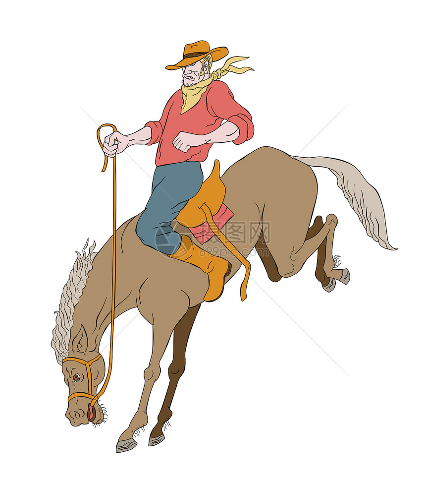 牛仔竞技表演骑马野马骑术动物卡通片骑士男人牛仔插图男性图片