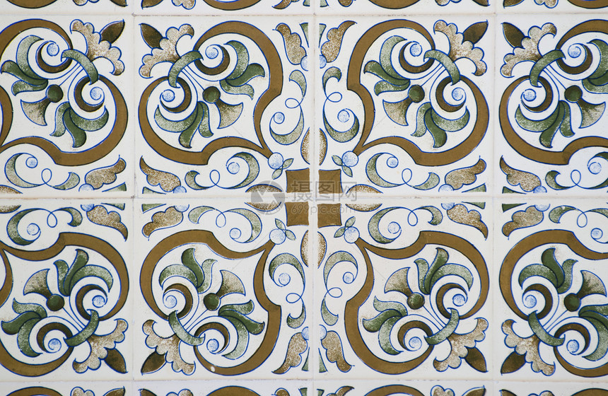 旧瓷砖细节历史正方形制品手工控制板陶瓷蓝色水泥马赛克工作图片