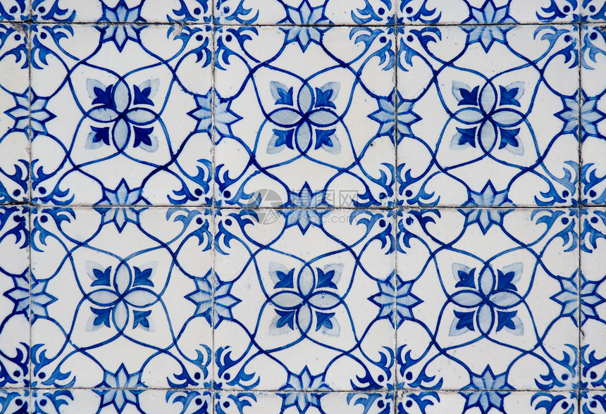 古老的陈腐典型瓷砖马赛克制品蓝色陶瓷正方形历史水泥工作控制板手工图片