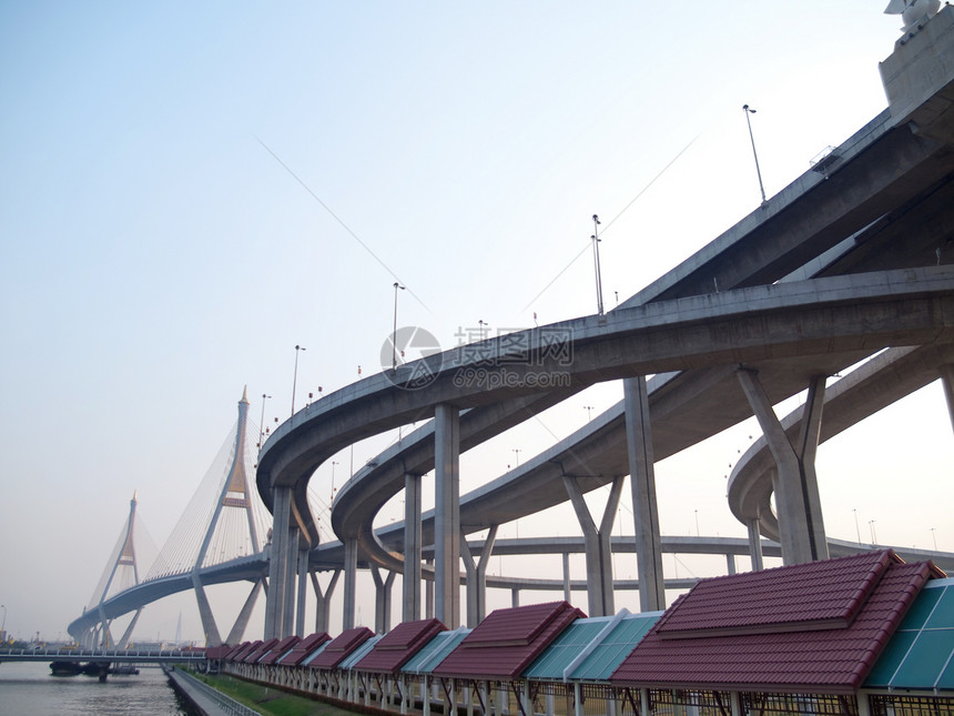 Bhumibol桥密蓬风景戒指天空民众路口场景扶梯运输工程图片