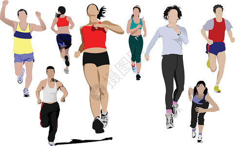 男女跑步者 矢量插图曲线建造微笑创造力夹子墙纸幸福短跑男人身体设计图片