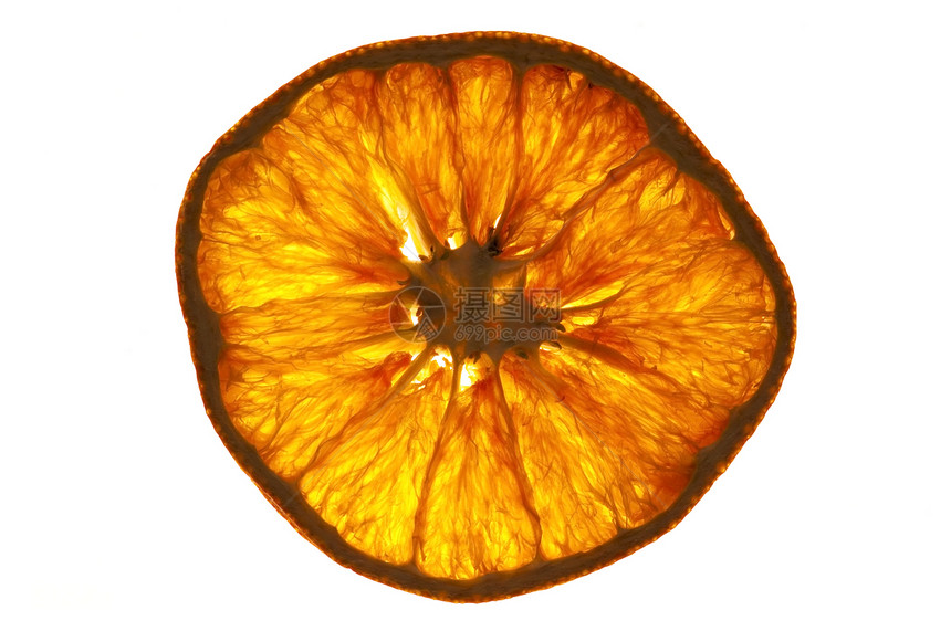 白底白色隔离的干橙色切片橙子戒指水果装饰水平香料风格食物图片