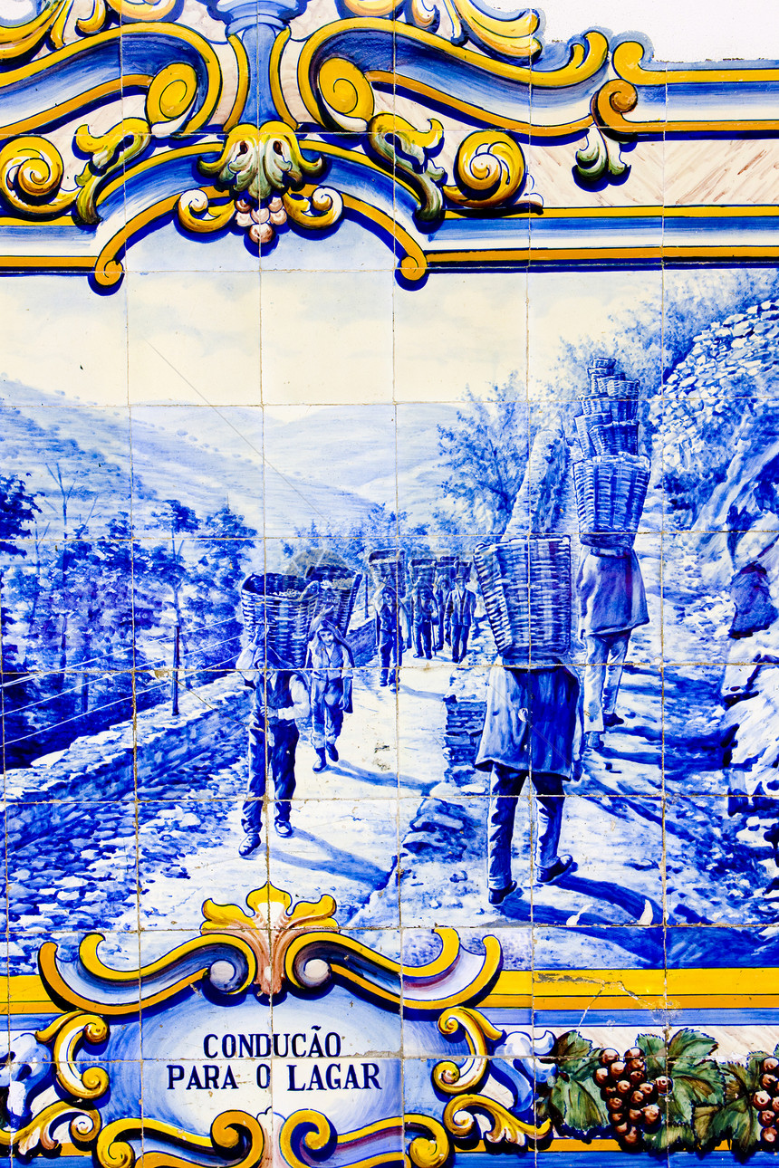 平豪 杜罗谷 波尔等地火车站的瓷砖葡萄绘画外观栽培艺术蓝色装饰河谷图片