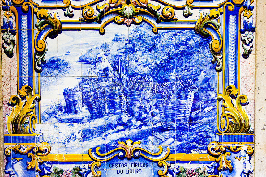平豪 杜罗谷 波尔等地火车站的瓷砖蓝色绘画栽培外观装饰艺术葡萄河谷图片