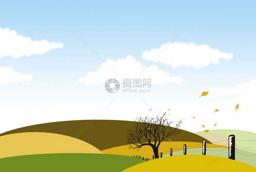 秋瀑栅栏树叶乡村叶子图片