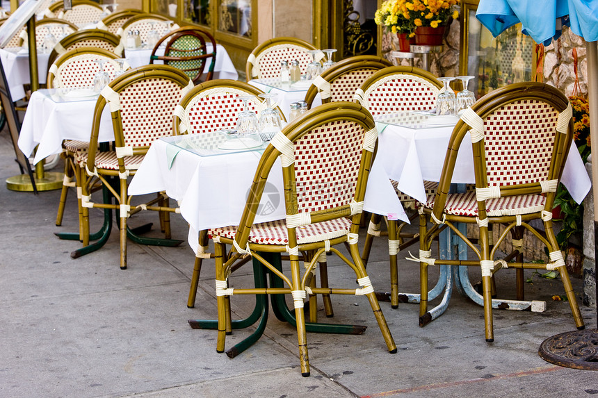 美国纽约市曼哈顿小意大利餐饮区 曼哈顿餐厅椅子位置市政桌子外观城市街道世界图片
