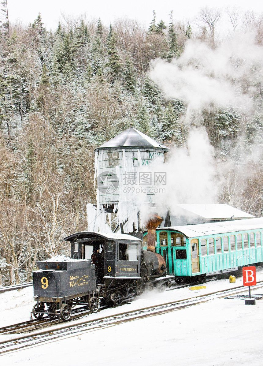 美国新罕布什尔州布雷顿森林 华盛顿高峰铁路山区机车世界蒸汽交通工具季节火车旅行运输齿轨图片