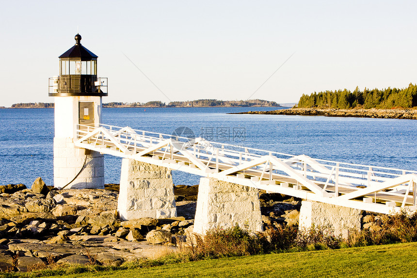 美国缅因州马歇尔点灯塔安全海岸线支撑海景导航建筑海洋地标海岸桥梁图片