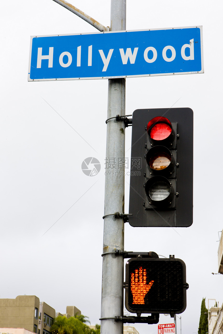 美国加利福尼亚州 洛杉矶 好莱坞 好莱坞世界红色红绿灯各地街道交通信号灯城市大街道路图片