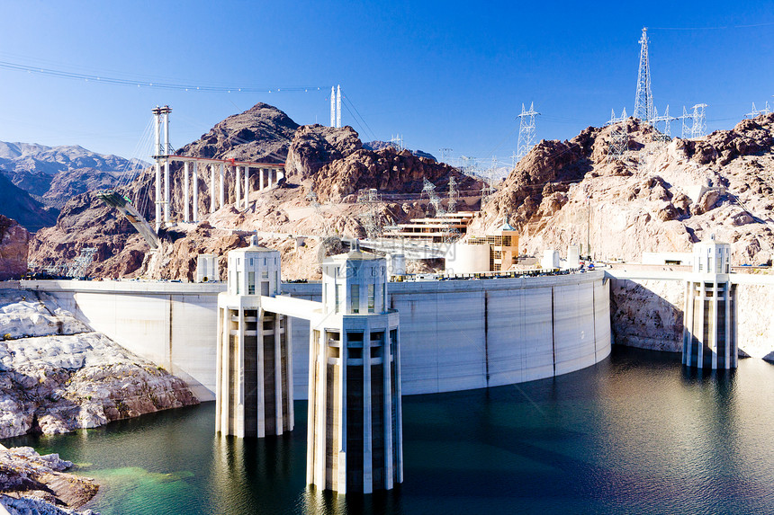 美国亚利桑那内瓦达州胡佛大坝电力力量生产水电建筑水力发电弹幕发电位置自然资源图片