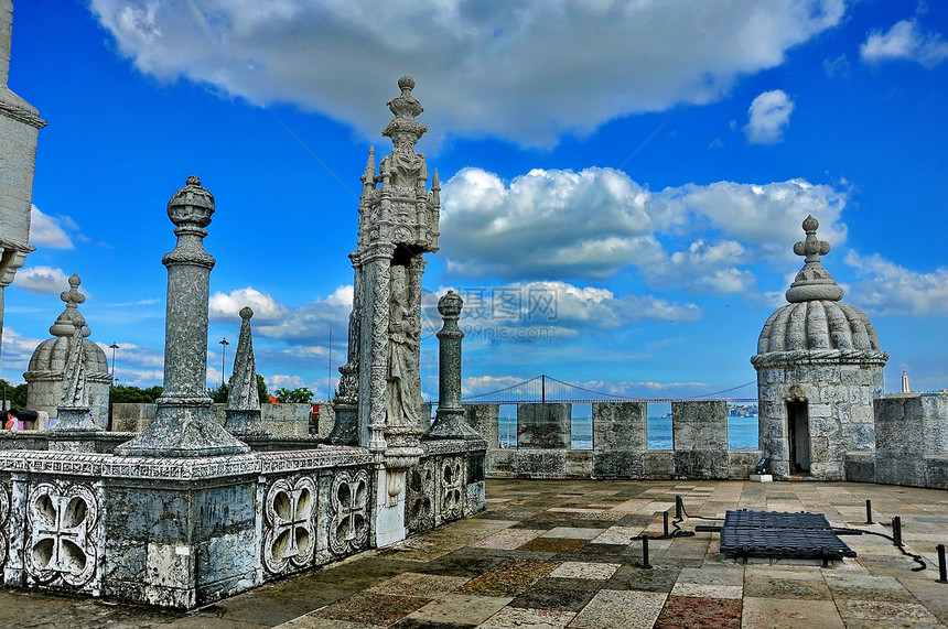 在葡萄牙里斯本的贝伦塔城市蓝色历史城堡天空古董场景纪念碑文化日落图片