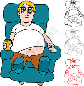 男人喝啤酒累人白色夹子黑色电视涂鸦控制灰色艺术草图椅子设计图片