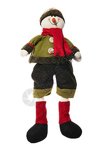 圣诞雪人帽子动物绿色红色围巾羊毛笑脸玩具背景图片