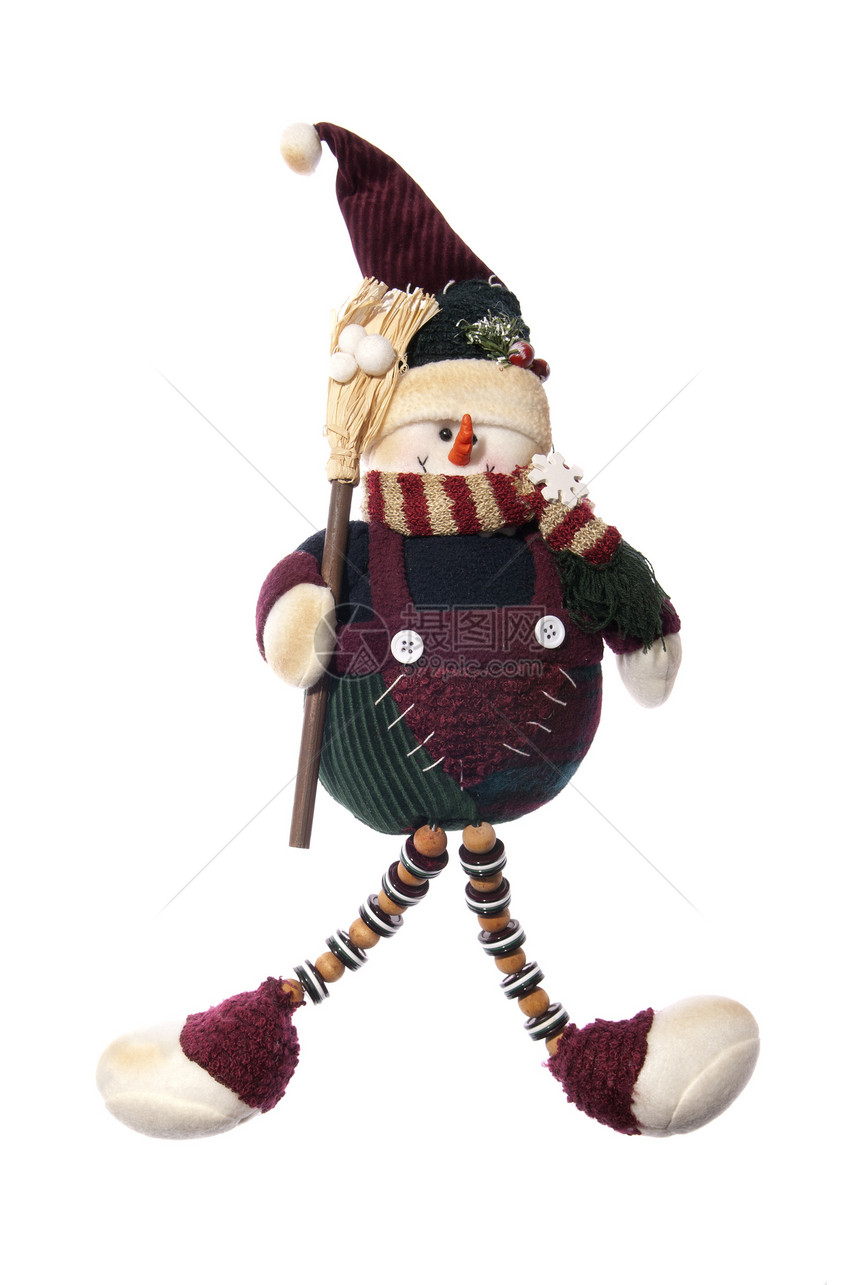 带扫帚的雪人笑脸动物玩具帽子围巾羊毛图片