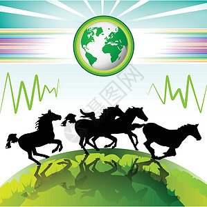 跑马圈地骑马跑马坡度太阳力量马匹全球生态圆圈世界插图地球设计图片