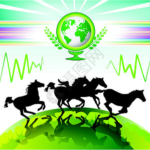 跑马圈地骑马跑马地球世界生活蓝色绿色活力马匹力量生态全球设计图片