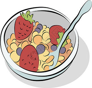 碗里草莓谷物线绘制碗设计图片