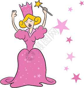 铸件粉色仙女教母母亲卡通片魔法公主星星裙子拼写插图粉色艺术插画