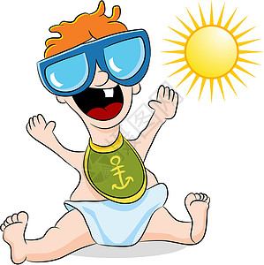 婴儿围嘴婴儿穿戴太阳眼镜插画