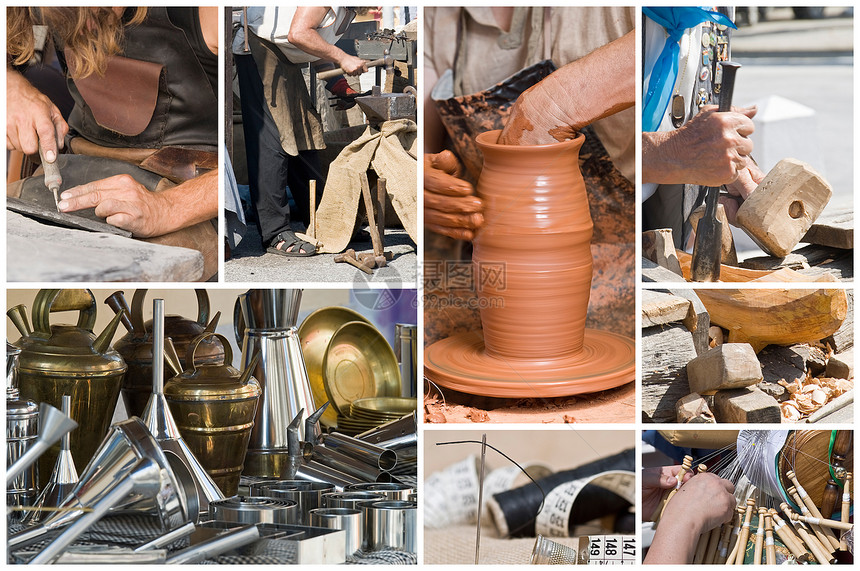 关于手工艺的拼凑焊机黏土黄铜织机作坊工作手工业拼贴画工匠陶器图片