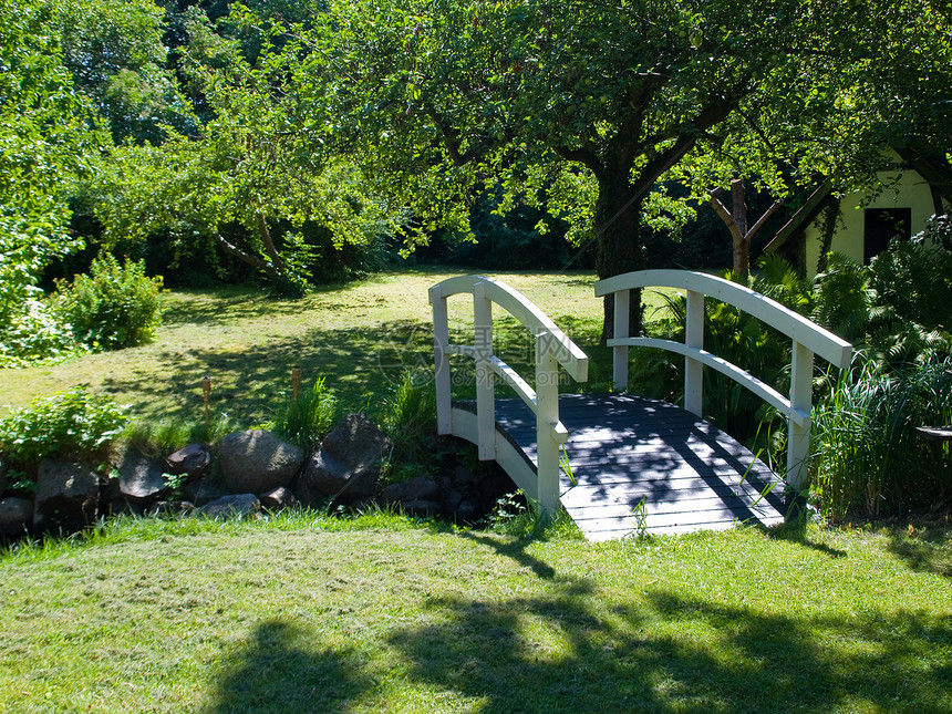 花园中的小木桥图片
