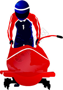 圆体插图下坡运动骑术红色背景图片