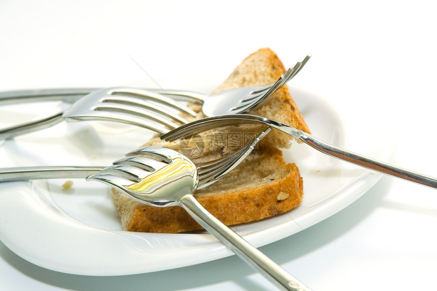 叉子和面包甜点工作室白色服务午餐烹饪用餐金属早餐小吃图片