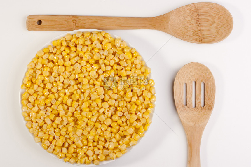 罐头玉米粮食黄色食物陶瓷营养品植物群制品罐装圆形勺子图片