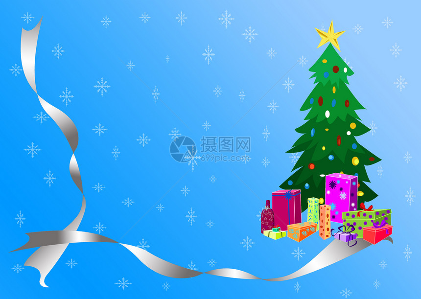 蓝色的圣诞树和银边图片