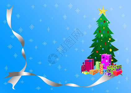 蓝色的圣诞树和银边背景图片
