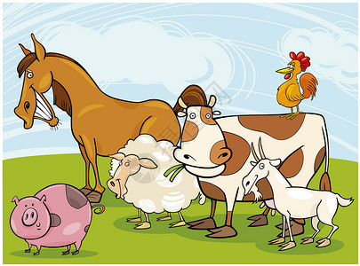 农场动物卡通片村庄插图母羊哺乳动物羊肉船首农村国家牧场插画