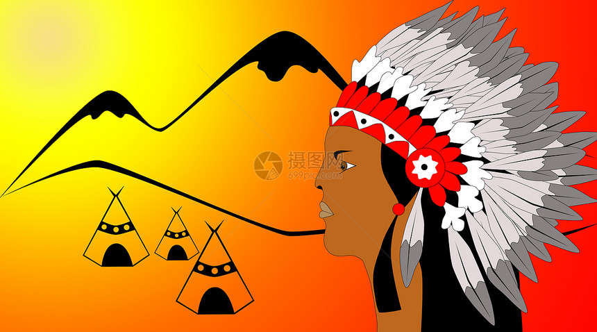 美国印度语Name土著文化戏服男性智慧成人黑色勇气帐篷棚屋图片