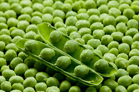 豌豆荚配豌豆蔬菜静物飞沫豆荚豆类食品植物营养内饰水滴背景图片