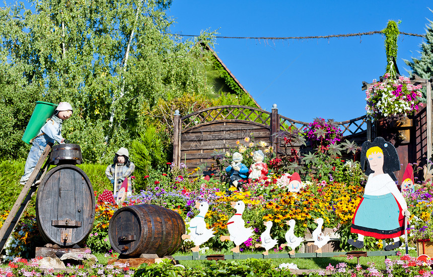 法国阿尔萨斯花园木桶植物外观植被花园花朵静物植物群图片